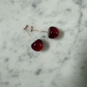 Cherry Drop Earrings - Deep Red Gold-Accent Women’s Jewelry